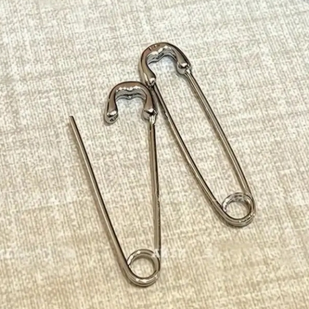 Sterling Silver Safety Pin Earrings - Picture 2 of 9